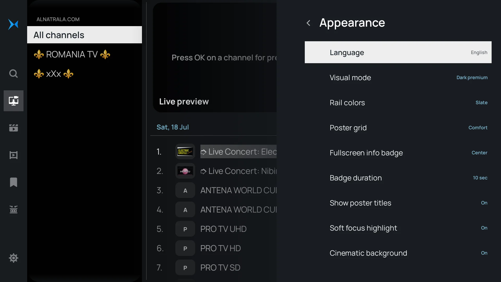 Appearance settings